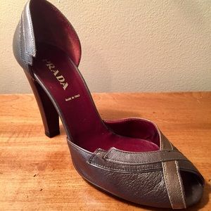 Prada Metallic Leather D'orsay Peeptoe Pumps Sz8.5